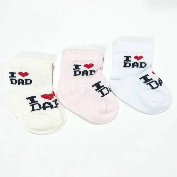 I Love Dad Pembe Krem Beyaz 3 Lü Bebek Çorap ürün görseli 1