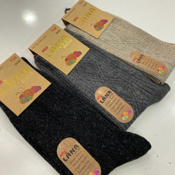 Kadın Koyun Yünü Lambswool Kışlık 3lü Set Çorap ürün görseli 1