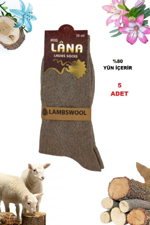 5 Çift Kışlık Yün Çorap Lambswool (ÖZEL KUZU YÜNLÜ) Kadınlar İçin Termal Özellikli ürün görseli 1