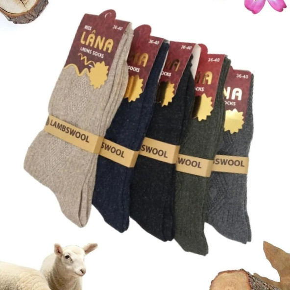 Bayan Çorap 5 Çift Kışlık Yün Çorap Lambswool (ÖZEL KUZU YÜNLÜ) Kadınlar İçin Termal Özellikli ürün görseli 1