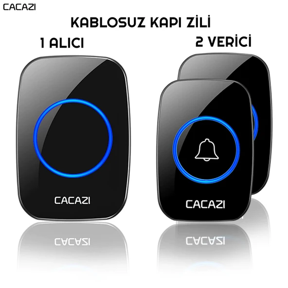 Cacazi 2 Buton 1 Alıcı Kablosuz Uzaktan Kumandalı LED Kapı Zili ürün görseli 1