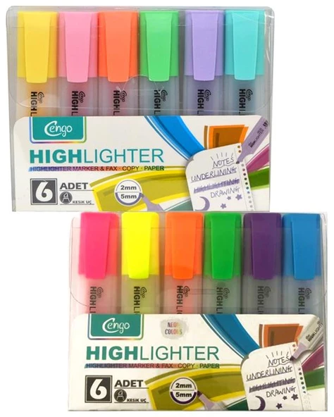Cengo 6lı Fosforlu Kalem Neon Renkler ve Pastel Renkler 2 Set ürün görseli 1