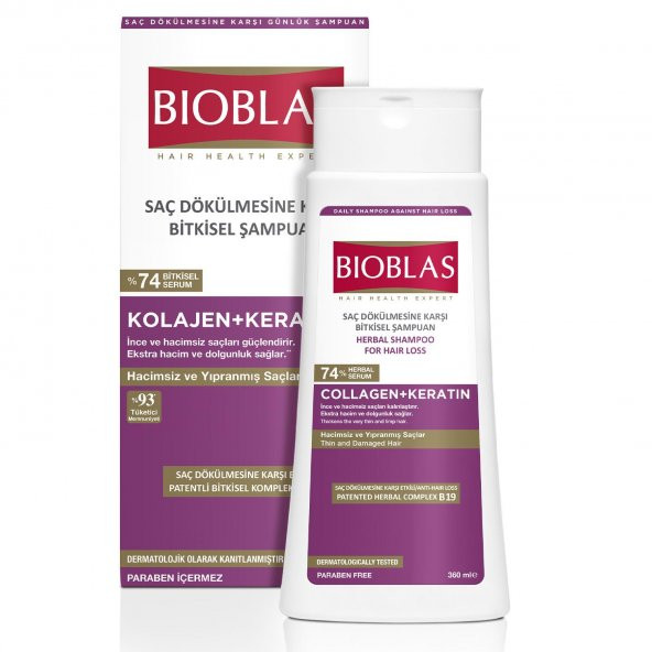 Bioblas Saç Dökülmesine Karşı Şampuan Collagen + Keratin 360 ml ürün görseli 1
