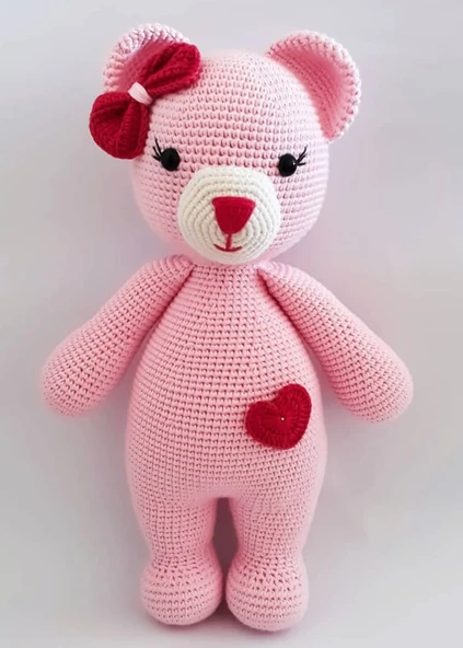 Pembe Sevimli Ayıcık Amigurumi Organik Oyuncak ürün görseli 1