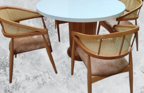 Masa 90184 MODERN Anıt 110 Hasır Sandalye TK Model MDF Tabla Beyaz Renk El yapı ürün görseli 1