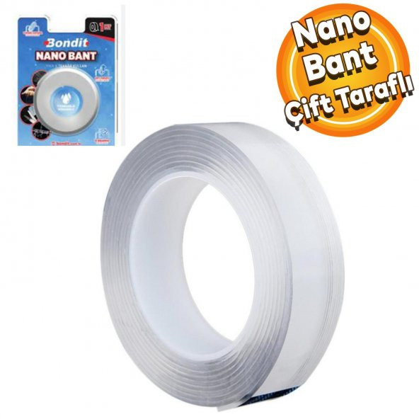 Bondit Nano Çift Taraflı Bant Montaj Çok Amaçlı Güçlü Yapıştırma Bandı Şeffaf 20 mm x 1 Metre ürün görseli 1