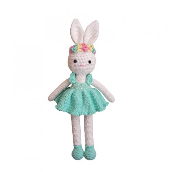Yeşil Renk Çiçekli Tavşan Uyku Arkadaşı Amigurumi Organik Oyuncak ürün görseli 1