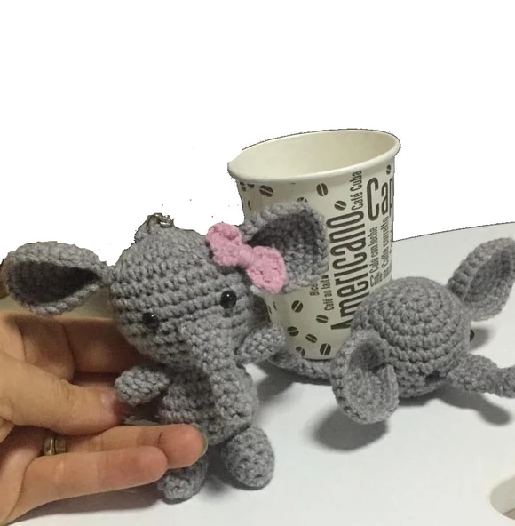 Maskot Fil Amigurumi Organik Anahtarlık ve Bardak Altlığı ürün görseli 1