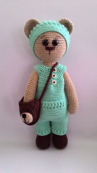 Tulumlu Sevimli Ayıcık Tony Amigurumi Organik Oyuncak ürün görseli 1