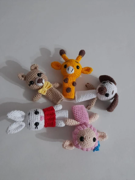 Hayvan Figürlü Parmak Kuklası Takımı Amigurumi Organik Oyuncak ürün görseli 1
