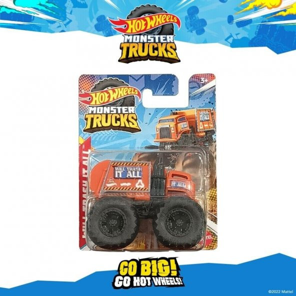 Hot Wheels Monster Truck Will Trash It All Orange Garbage Mattel 2022 1/64 ürün görseli 1