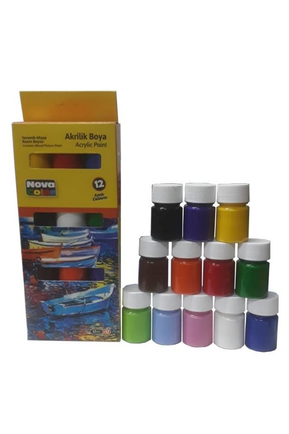Akrilik Boya 12 Renk 17 ml 1 Paket Akrilik Boya Seti 12 li Ahşap Tuval Taş Ağaç Boyamalar İçin İdea Boyama Seti ürün görseli 1