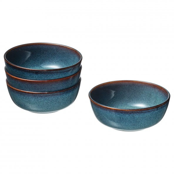 4 Lü Kase Seti Mavi Renk 14 cm MeridyenDukkan Stoneware, Renkli Sır ürün görseli 1