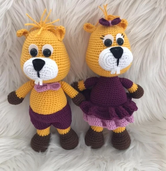 Bay ve Bayan Kunduz Amigurumi Organik Oyuncak ürün görseli 1