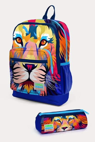 Coral High Kids Lacivert Saks Aslan Desenli 2'li Okul Çanta Seti - Erkek Çocuk ürün görseli 1