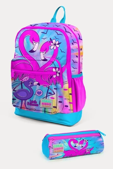 Coral High Kids Mavi Pembe Flamingo Desenli 2'li Okul Çanta Seti - Kız Çocuk ürün görseli 1