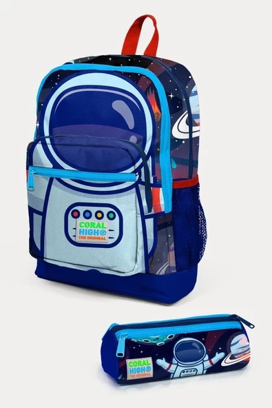 Coral High Kids Saks Mavi Astronot Desenli 2'li Okul Çanta Seti - Erkek Çocuk ürün görseli 1