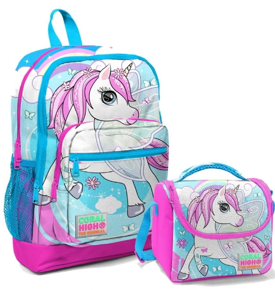 Coral High Mavi Unicorn Kız Çocuk İlköğretim Okul Sırt Çantası ve Beslenme Çanta Seti ürün görseli 1