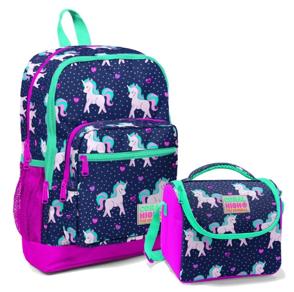 Coral High Mor Unicorn Kız Çocuk İlköğretim Okul Sırt Çantası ve Beslenme Çanta Seti ürün görseli 1