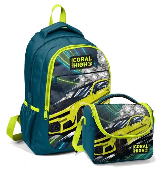Coral High Okul Sırt ve Beslenme Çantası Seti - Erkek Çocuk Nefti Sarı Araba ürün görseli 1