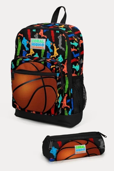 Coral High Kids Siyah Basketbol Desenli 2'li Okul Çanta Seti - Erkek Çocuk ürün görseli 1