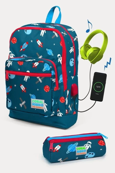 Coral High Uzay Desenli USB'li 2'li Okul Çanta Seti - Erkek Çocuk ürün görseli 1