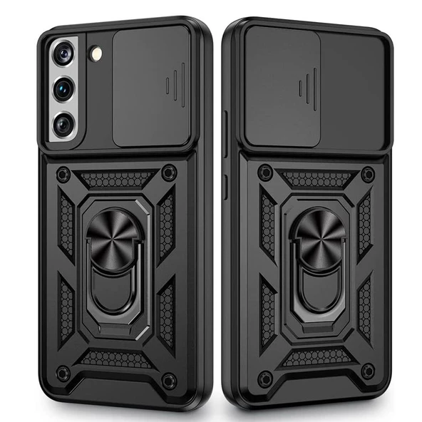 Smcase Samsung Galaxy S22 Kılıf Kamera Korumalı Yüzüklü Tank Pars SilikonNano Ekran Koruyucu ürün görseli 1