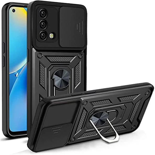 Smcase Oppo A74 4G Kılıf Kamera Korumalı Yüzüklü Tank Pars SilikonNano Ekran Koruyucu ürün görseli 1