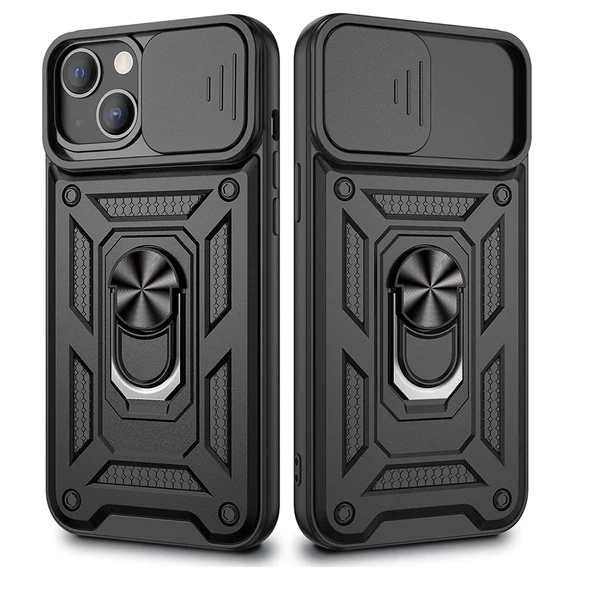 Smcase Apple iPhone 13 Kılıf Kamera Korumalı Yüzüklü Tank Pars SilikonNano Ekran Koruyucu ürün görseli 1