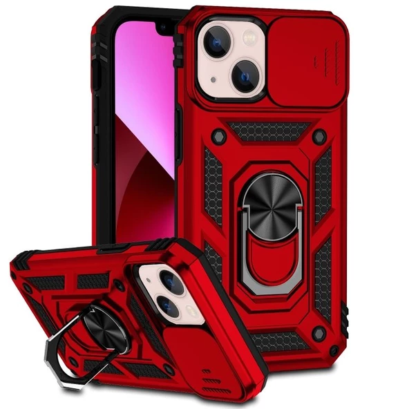 Smcase Apple iPhone 14 Plus Kılıf Kamera Korumalı Yüzüklü Tank Pars SilikonNano Ekran Koruyucu ürün görseli 1