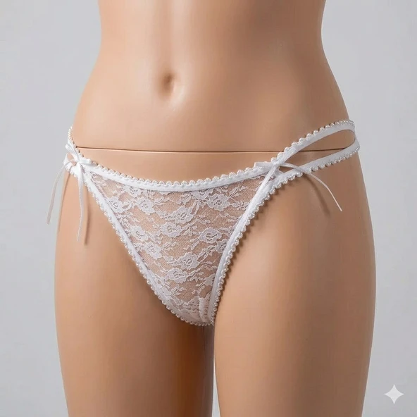 Gümüş Bayan Kenar İki İpli Dantelli Bikini Külot Standart M Beden ürün görseli 1