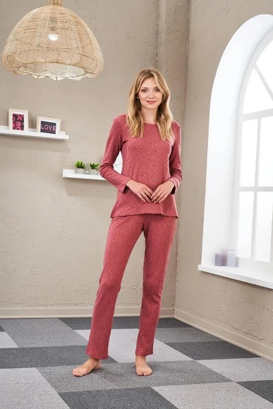 Pjs 23553 Kadın 4 Mevsim Yumuşak Rahat Kesim Uzun Kollu Yumoş Pijama Takım ürün görseli 1