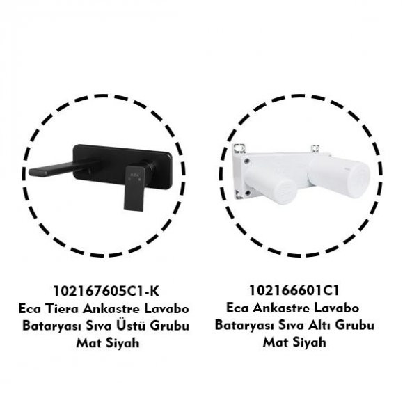Eca Tiera Ankastre Lavabo Bataryası Mat Siyah Set (102167605C1-K+102166601C1) ürün görseli 1