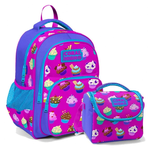 Coral High Kız Çocuk Cupcake  İlkokul Sırt Çantası ve Beslenme Çantası ürün görseli 1