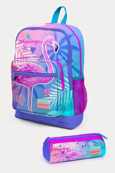 Coral High Kids Lavanta Pembe Flamingo Desenli 2'li Okul Çanta Seti - Kız Çocuk ürün görseli 1