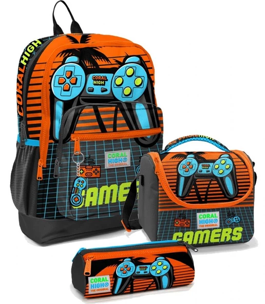 Coral High İlkokul Çantası Seti Turuncu Gamers - Erkek Çocuk ürün görseli 1