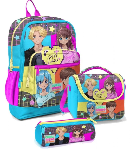 Coral High İlkokul Çantası Seti Mavi Pembe Anime - Kız Çocuk ürün görseli 1