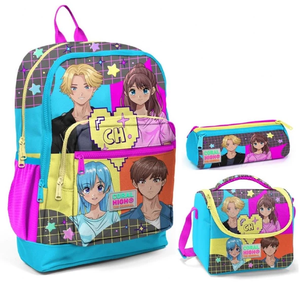 Coral High Mavi Pembe Anime Üçlü İlkokul Okul Çanta Seti ürün görseli 1