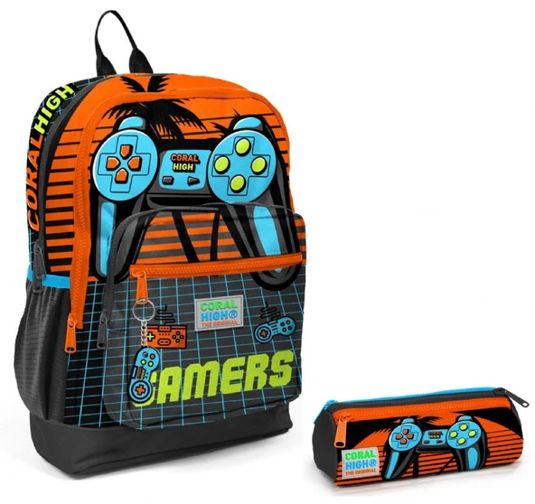Coral High Turuncu Gamers İlkokul Sırt Çantası ve Kalemlik Seti ürün görseli 1