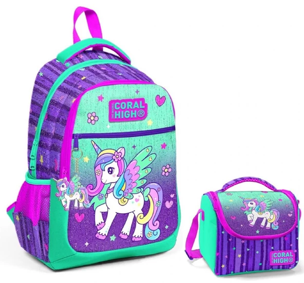 Coral High Yeşil Mor Pegasus Okul Sırt ve Beslenme Çantası Seti - Kız Çocuk ürün görseli 1