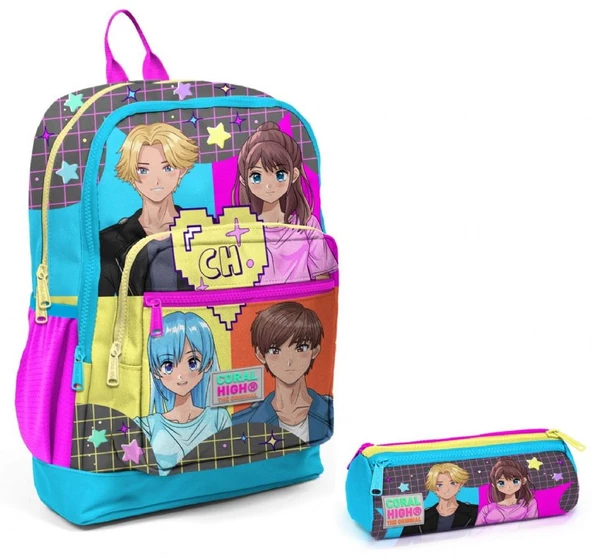 Coral High Mavi Pembe Anime İlkokul Sırt Çantası ve Kalemlik Seti ürün görseli 1