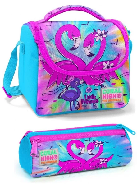 Coral High Pembe Mavi Flamingo Kız Çocuk Beslenme Çantası Seti ürün görseli 1
