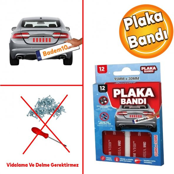 Bondit Araç Plaka Güçlü Yapıştırıcı 3M Yapıştırma Çift Taraflı Bant Bandı 95 mm X 35 mm BND01069530 ürün görseli 1