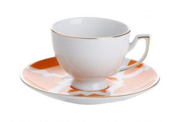 Porland Morocco Desen3 Turuncu Tabaklı Çay Fincanı 170cc  04A+P018903 ürün görseli 1