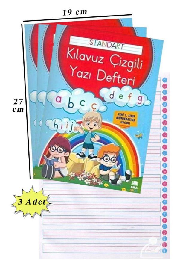 Güzel Yazı Defteri A4 Boy 19x27 cm 24 Yaprak 3 Adet Standart Çizgili Yazı Defteri Dik Temel Harflerle 1. Sınıf ürün görseli 1