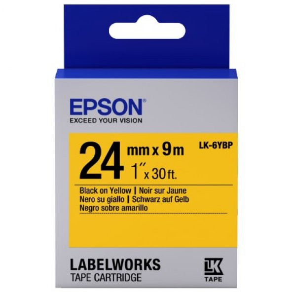 Epson LK-6YBP Pastel Siyah Üzeri Sarı 24MM 9Metre Etiket ürün görseli 1