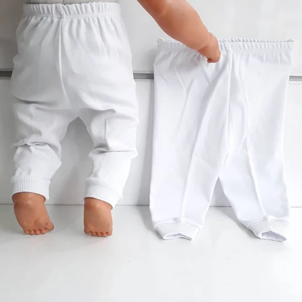 Sade Beyaz Tek Alt Bebek Penye Pantolon - Resim 6