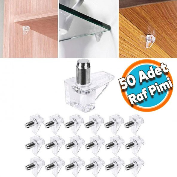 Raf Pimi Şeffaf Cam Ahşap Metal Raf Tutucu Çivisi Mobilya Dolap Pimi (50 ADET) ürün görseli 1