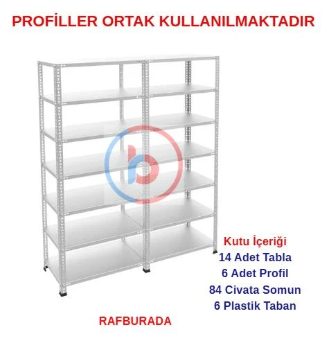 7 Katlı Duble Galvaniz Çelik Raf - Depo, Arşiv, Kiler, Dosya, Market Rafı  43x60 cm 300 cm 1.00 mm ürün görseli 1