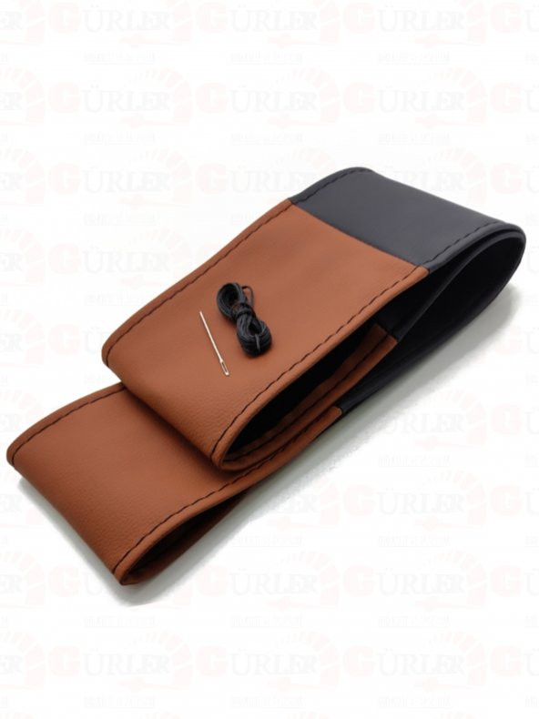 Universal Kamyon Tır Dikmeli Direksiyon Kılıfı İki Renkli Kahve-Siyah ( 45×10.5CM  ) ürün görseli 1